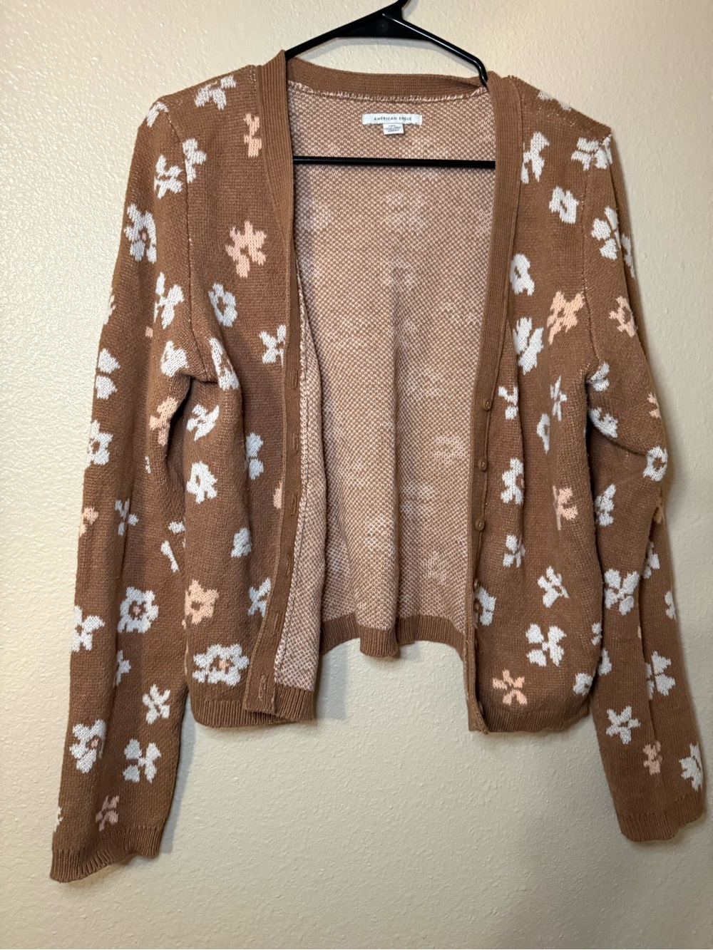 American Eagle Floral Knit Cardigan Sweater - Brown